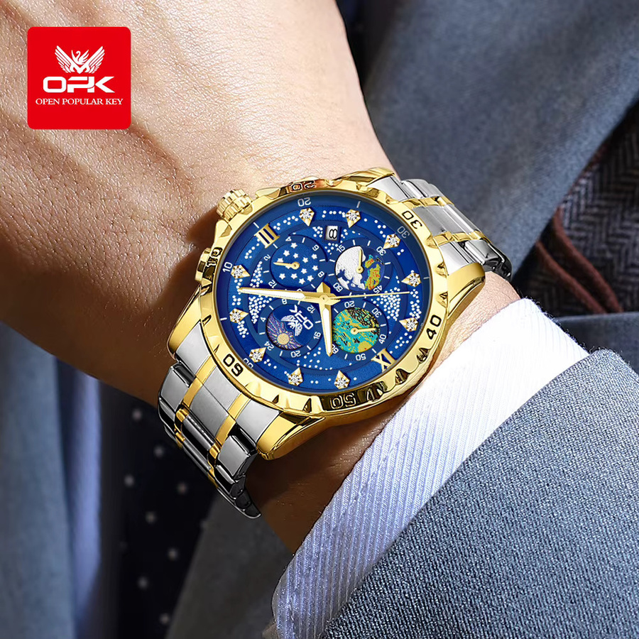 OPK Armbanduhr Chronograph, Quarz, Edelstahl, Blau, Herren - Bild 4