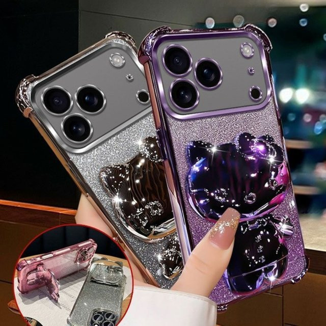 Luxuriöse Hello Kitty Handyhülle mit Glitzer-Spiegel und Eckenschutz für dein iPhone 17 Pro Max, 16, 15, 14, 13 Plus in Lila - Bild 1