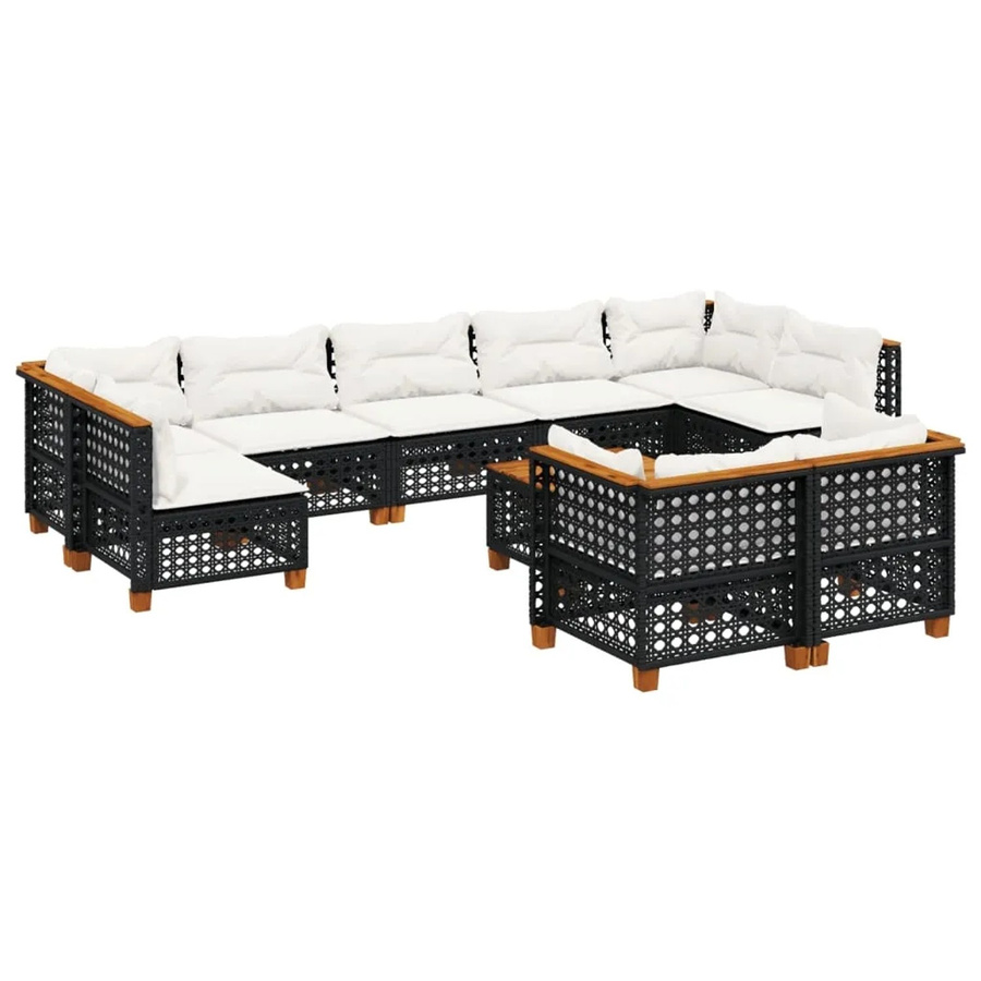 vidaXL 10-teilige Garten-Sofagarnitur mit Kissen aus Poly-Rattan und Akazienholz in Schwarz - Bild 2