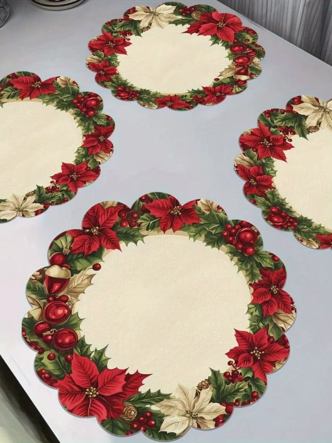 VIKAMA 4-teiliges Weihnachts-Tischset mit Weihnachtsstern für deine Tischdekoration - Bild 5