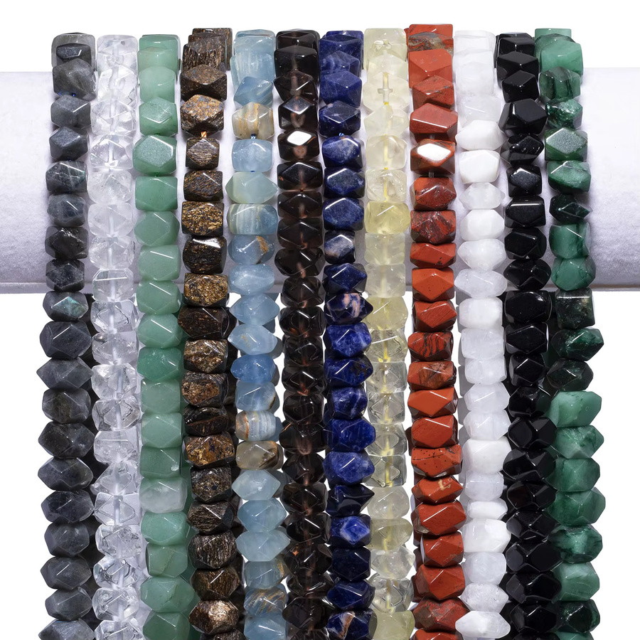 Natursteinperlen Mondstein, Quarz, Glimmer, Calcit, 6x11mm, Unisex - Bild 1