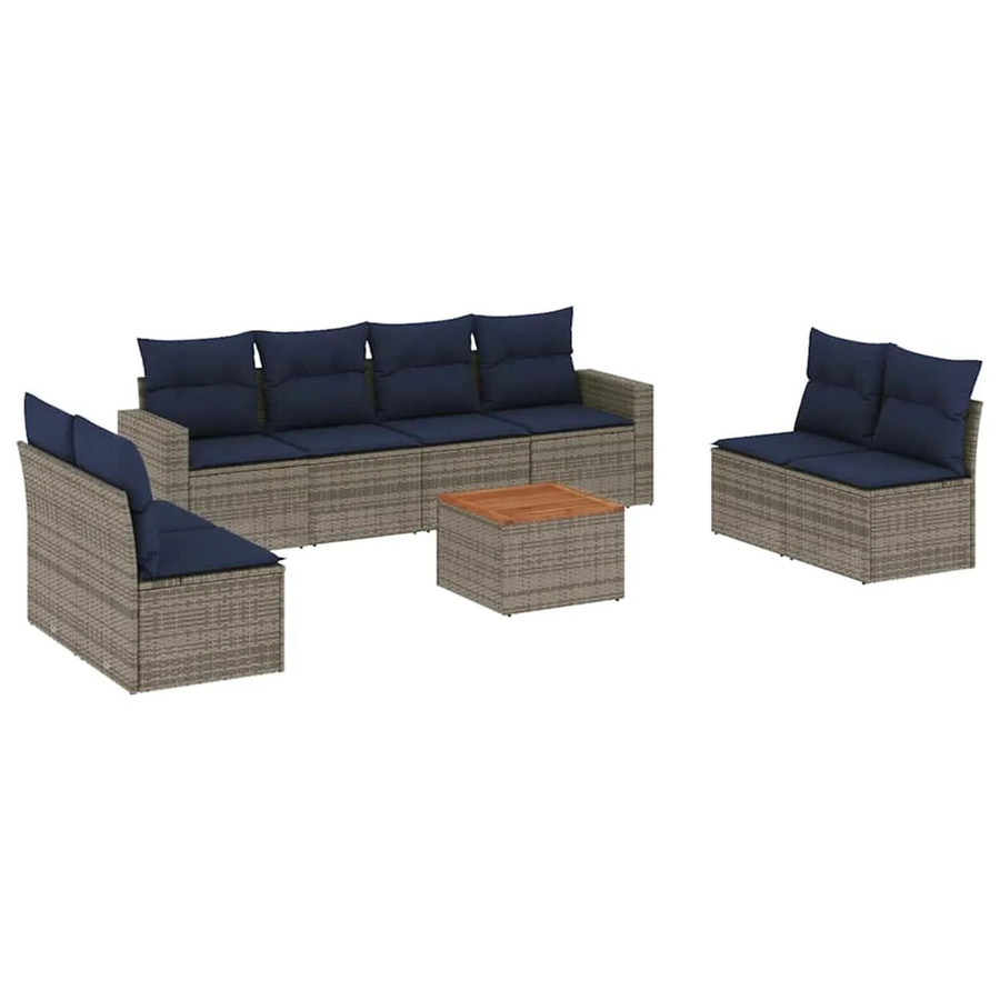 vidaXL 9-teilige Garten-Sofagarnitur aus Poly-Rattan und Akazienholz in Grau mit Kissen - Bild 2