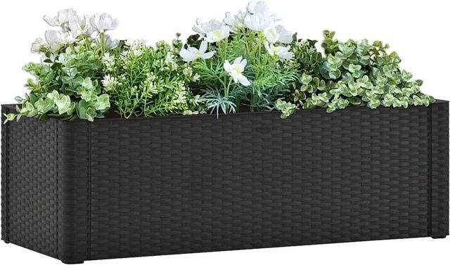 Furnicato Garten-Hochbeet mit Selbstbewässerungssystem in Anthrazit mit Rattan-Optik, B/T/H: 100 x 43 x 33 cm - Bild 1