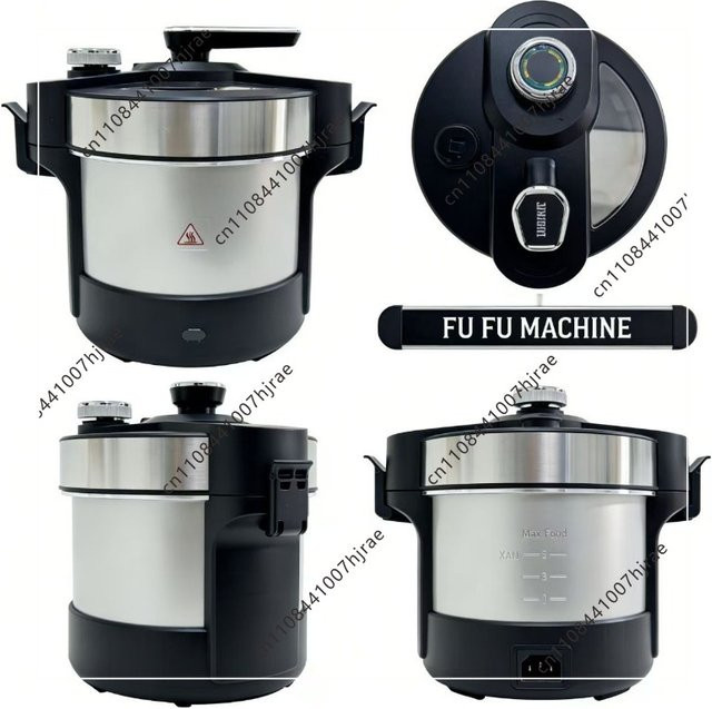 MLHJ Fufu-Maschine und Fleischzerkleinerer aus Edelstahl in Schwarz-Silber, 6L - Bild 1