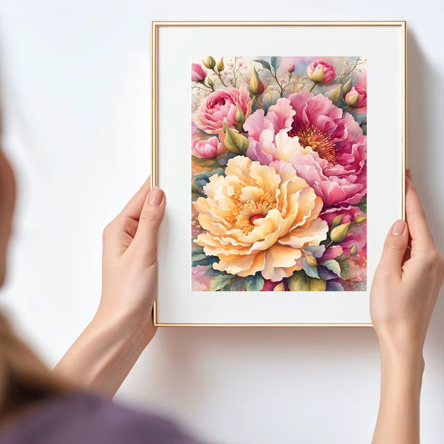 Huacan DIY Diamantmalerei Pfingstrose Blumen Mosaik-Set mit runden Steinen in Multicolour, Breite: 20 cm, Höhe: 30 cm - Bild 3