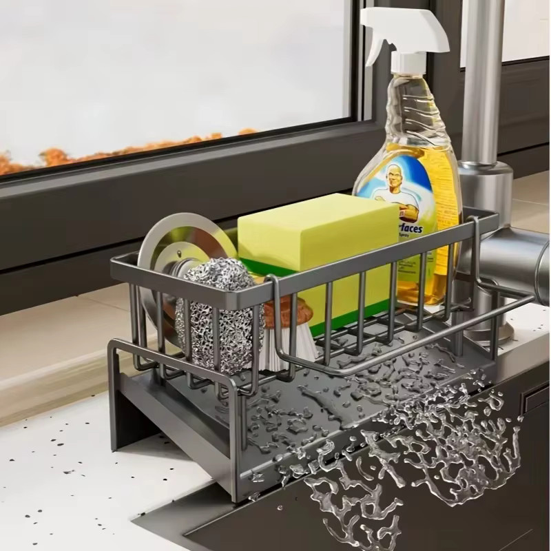 Untior Küchen-Abtropfgestell aus ABS-Material in Grau für Spülmittel und Schwämme - Bild 2