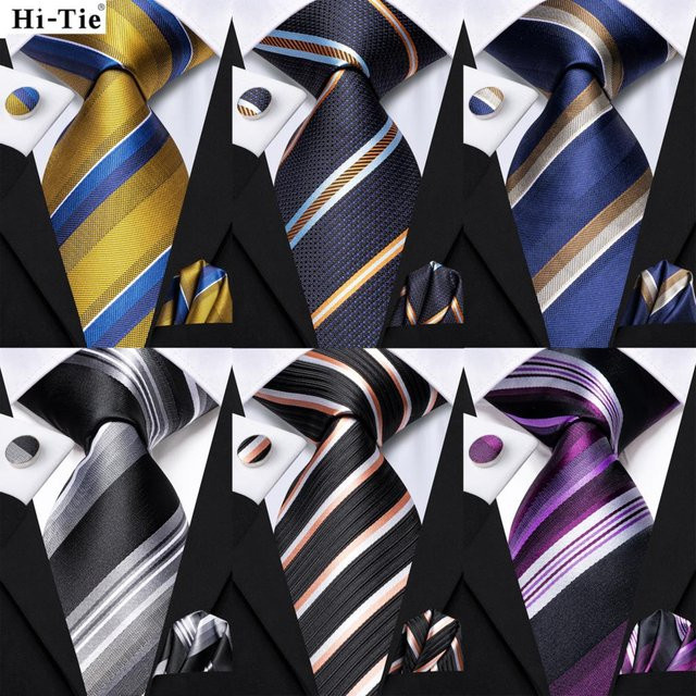 Hi-Tie Krawatte, Einstecktuch, Manschettenknöpfe, marineblau, Herren - Bild 1