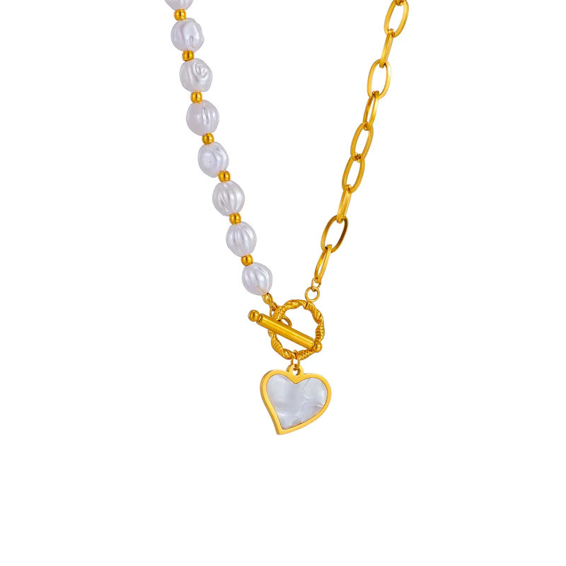 DIEYURO Halskette mit Herz Anhänger und Perle, Edelstahl, Gold, Damen - Bild 3