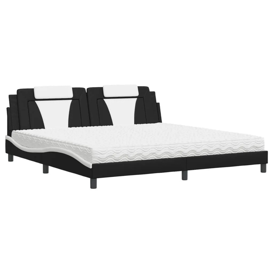 vidaXL Bett Viana mit Matratze in Schwarz und Weiß aus Kunstleder, B/T: 200 x 200 cm - Bild 2