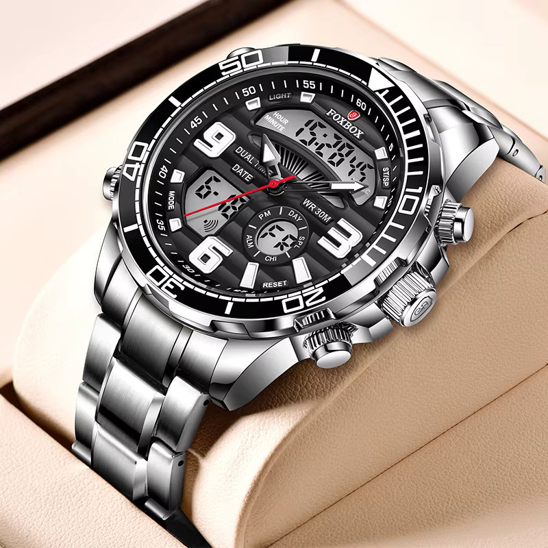 FOXBOX Chronographen-Armbanduhr, Edelstahl, Herren, Rund, silver blue - Bild 5