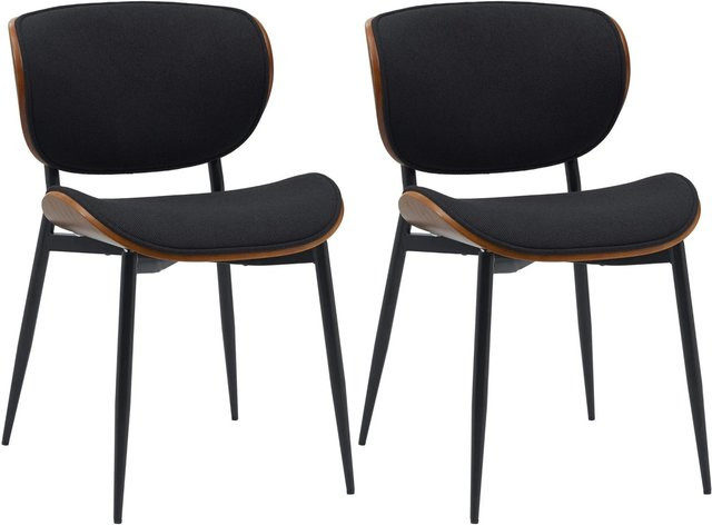 DELUKE 2er Set Esszimmerstühle DUVAN aus Stoff und Kunstleder, Farbe Walnuss/Schwarz, B/T/H: 50 x 54 x 80 cm - Bild 1