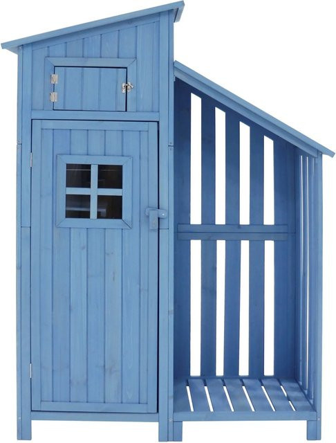 Merax Gartenschrank aus Holz und Metall in Blau und Schwarz mit Schubladen im Industrial Design - Bild 1