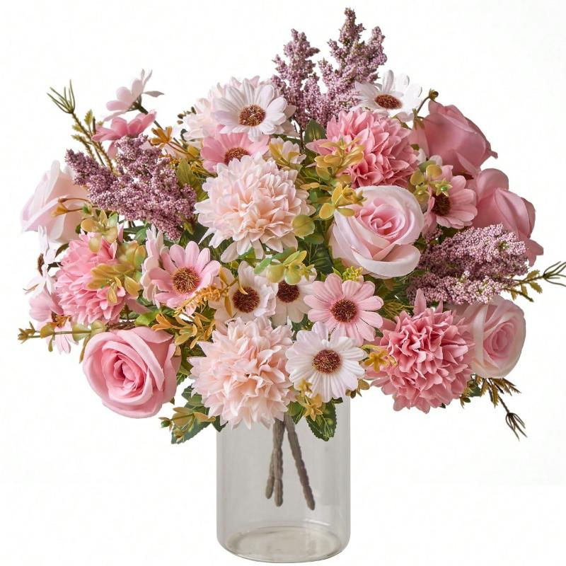 Künstlicher Blumenstrauß von chenxiaogang mit Rosen, Gänseblümchen und Löwenzahn in Orange, ideal für Hochzeiten und die Heimdekoration - Bild 4