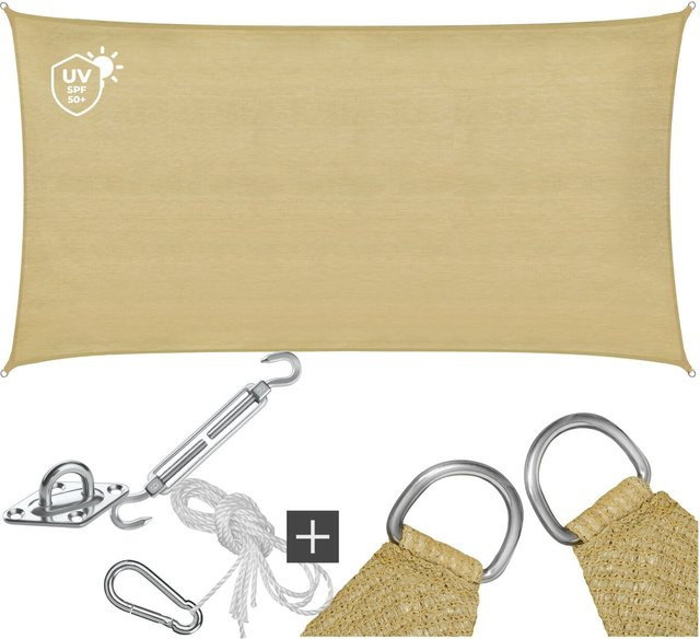 tectake Sonnensegel Sunny aus HDPE in Sand, B/T: 200 x 400 cm, mit 87 % UV-Schutz und 185 g/m² - Bild 1