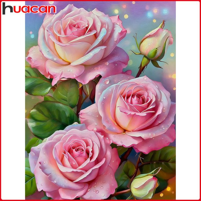 Huacan Diamant-Malerei Rose Blumen Mosaik Set in Pink für Erwachsene, B/H: 30 x 20 cm - Bild 1