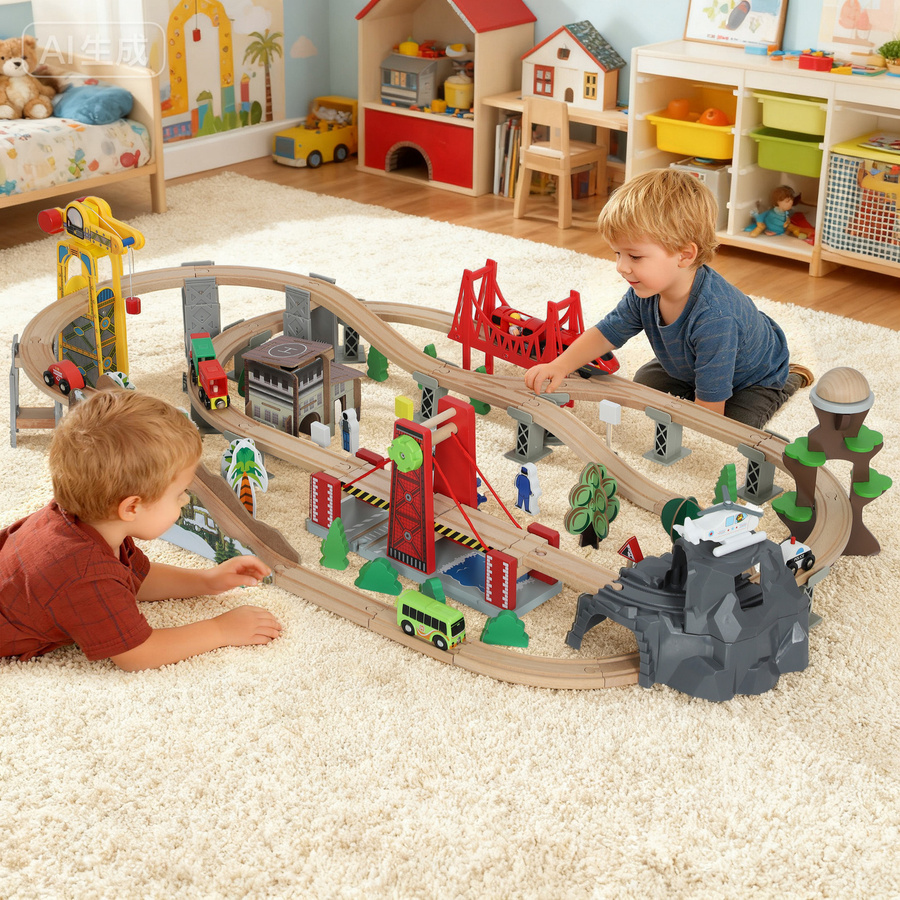 AIYAPLAY Holzeisenbahn Set, 100-teiliges Set, mit elektrischer Lok, ab 3 Jahre - Bild 2