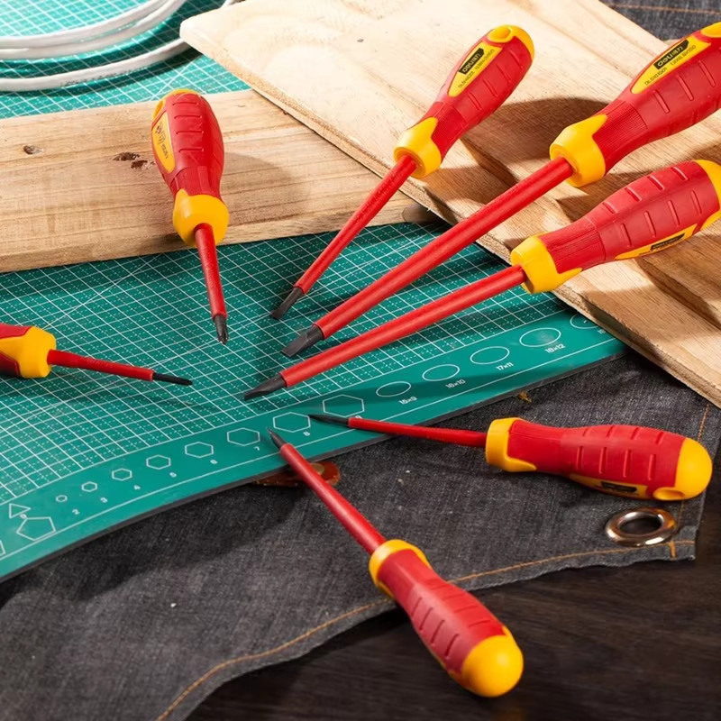 Deli isoliertes Schraubendreher-Set für Elektriker mit Schlitz und Phillips, magnetische VDE-Spitzen, Farbe: Rot - Bild 3