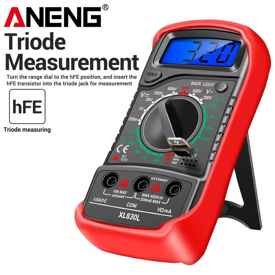 ANENG XL830L Digitales Multimeter in Rot mit AC/DC-Spannungsmessung, Widerstand, Amperemeter, HFE, Triode, Ohm, NCV und Dioden-Tester - Bild 3