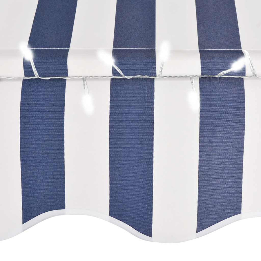 vidaXL Handbetriebbare Markise mit LED aus Polyester und Stahl, Blau-Weiß, Breite: 200 cm - Bild 3