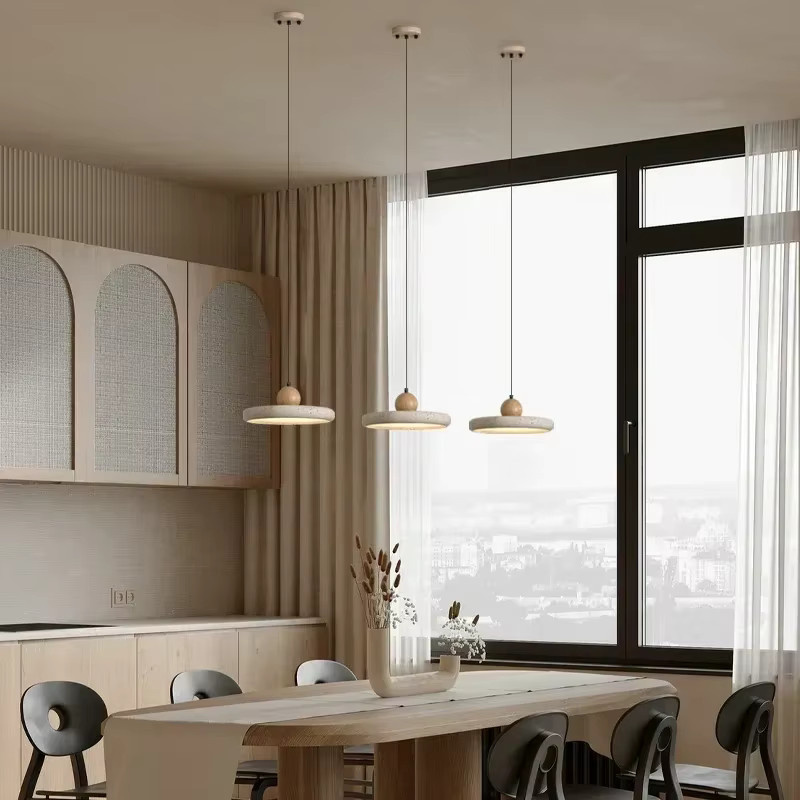 TAONUANSHU Vintage LED Pendelleuchte aus Travertin Stein in Gelb und Beige für das Esszimmer - Bild 2