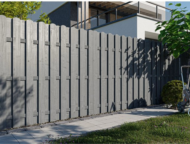 Woodtex Bretterzaun Pinus in Steingrau lasiert - Bild 1
