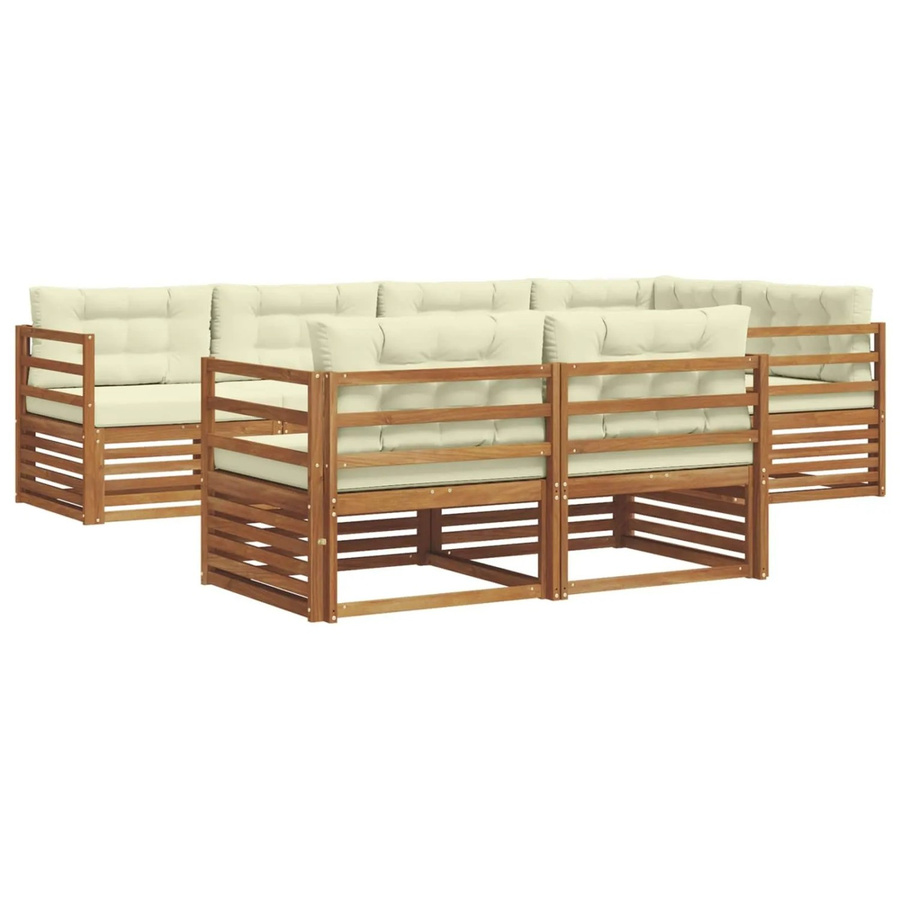 vidaXL Outdoor-Sofagarnitur 7-teilig aus Akazienholz in Natur mit Creme Kissen im L-Shape Design - Bild 2