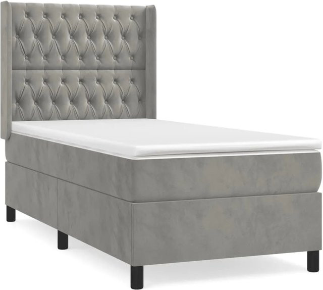 vidaXL Boxspringbett mit Matratze in Hellgrau aus Samt, Hybridbett mit Taschenfederkern, B/T: 100 x 200 cm - Bild 1