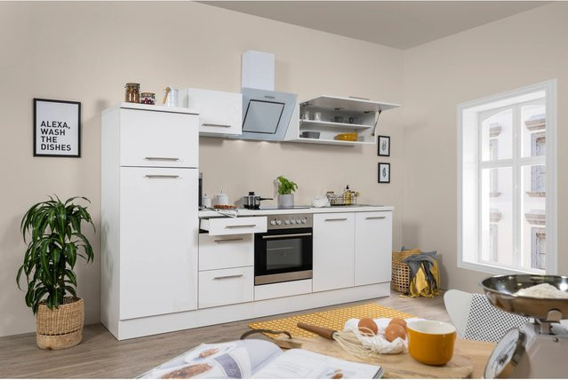 Respekta Premium Küchenzeile Weiß Hochglanz mit Soft-Close-Türen und Schubladen, Breite: 270 cm - Bild 1