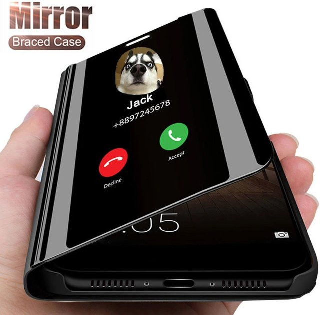 Flip Mirror Handyhülle mit Stehhalterung für Samsung Galaxy S25 S24 S23 S22 Ultra Plus in Schwarz oder Lila - Bild 1