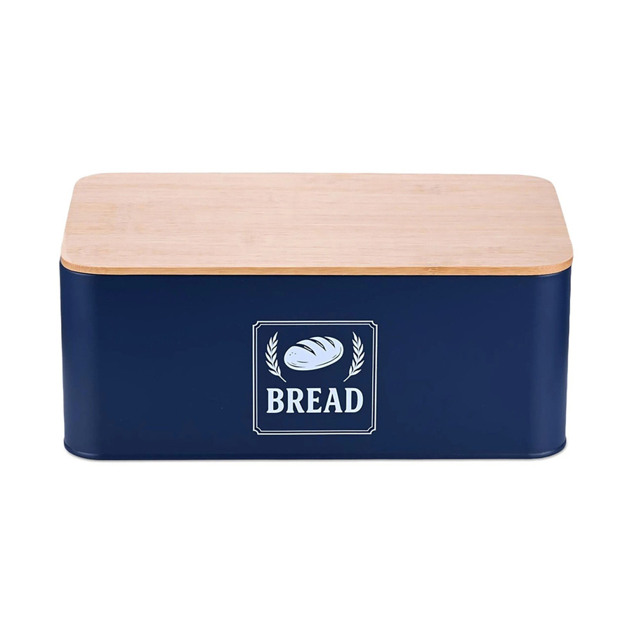 Relaxdays Brotkasten aus Eisen in Dunkelblau mit Bambusdeckel, B/T/H: 33 x 13,5 x 19 cm - Bild 2