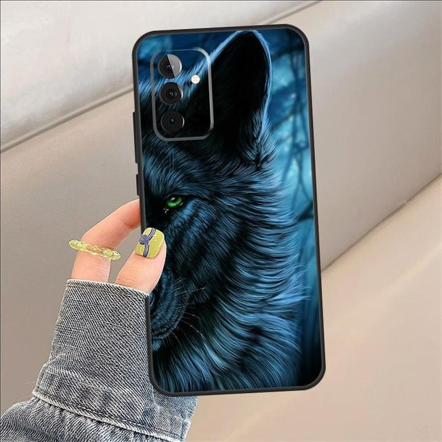 Samsung Galaxy Handyhülle mit Wolf-Motiv in Blau für verschiedene Modelle wie A06, A05, A32, A16, A55, A36, A26, A54, A34, A14, A22, A52, A35, A15, A53, A13, A56 und A12 - Bild 1