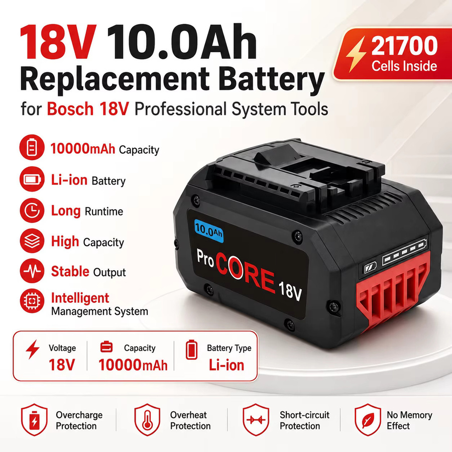 Bosch Ersatz-Lithium-Akku 18V 10,0Ah in Schwarz für kabellose Werkzeuge mit 21700 Zellen - Bild 2