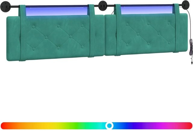 vidaXL Hängendes Kopfteil aus Samt mit integriertem LED-Licht in Türkis, B: 210 cm, H: 55 cm, T: 9,3 cm - Bild 1