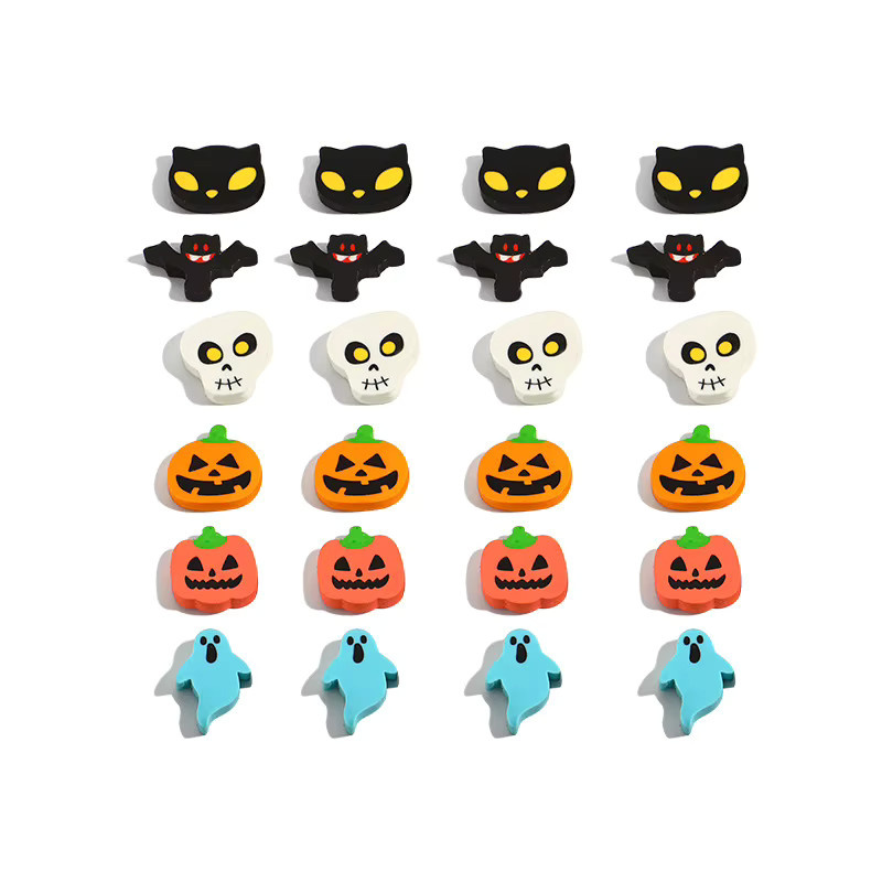 Halloween Radiergummi in verschiedenen Motiven wie Kürbis, Schädel, Katze, Fledermaus und Geist, bunte Cartoon Schreibwaren für Schüler - Bild 3