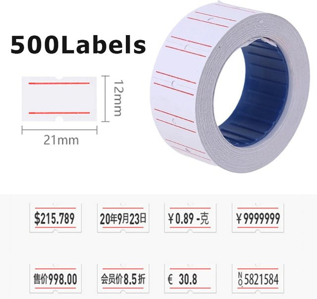 MrLabel Preisetiketten Aufkleter Weiß, 500 Stück, B: 21 mm, H: 12 mm, passend für MX5500 MX-5500EOS MX9900 AK813 HG979 Preispistolen - Bild 1