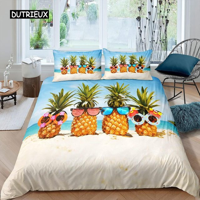 Jinmeige Bettwäsche Set mit Ananas-Print in Gelb, Microfaser Bettbezug und Kissenbezug, B/H: 140 x 210 cm - Bild 1
