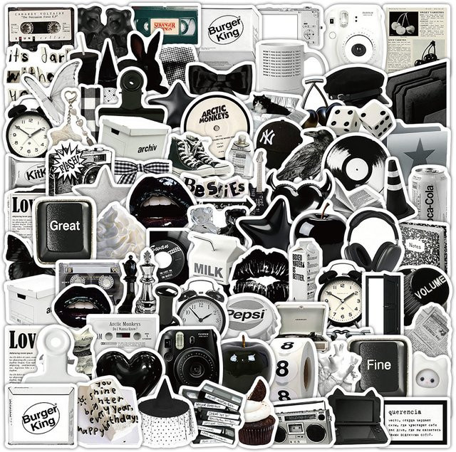 103 Stück ästhetische Aufkleber in Schwarz und Weiß für Raumdekoration und Scrapbooking von RecordingYourLife Store - Bild 1