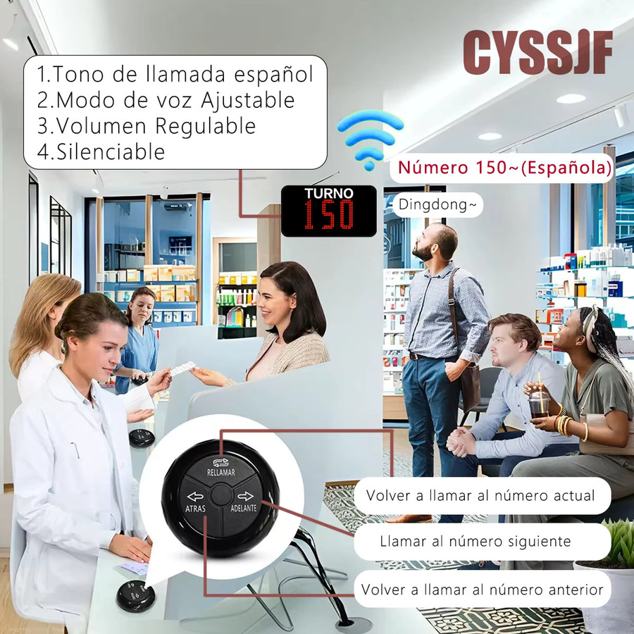 Ycall Kabelloses Warteschlangensystem mit 3-stelliger LED-Anzeige und Rufknopf für Unternehmen - Bild 4