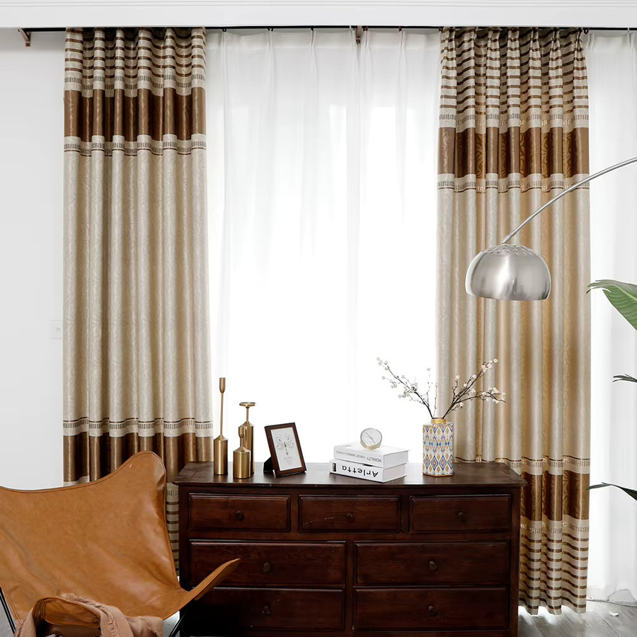 LEEJOOM Jacquard Vorhang mit Streifenmuster in Gold und Braun, Luxus Fensterdekoration für Wohnzimmer und Schlafzimmer, Breite: 100 cm, Höhe: 130 cm - Bild 2