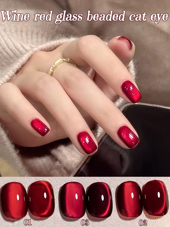 MISS SHAKA Gel-Nagellack, 3-Farben, Weißwein, Feenrot, Katzenauge - Bild 2