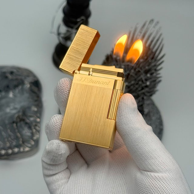 JTDUNANT Zigarettenanzünder mit Doppelflamme in Gold, nachfüllbar mit Butan - Bild 1