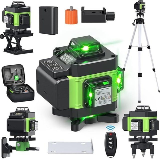 OWJHE 4D-Laser-Wasserwaage mit 16/12 Linien, selbstnivellierend, 360 Grad, grüne Linie, horizontal und vertikal - Bild 1