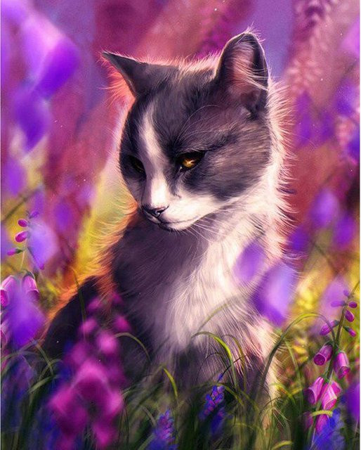 Diamant-Malerei FIYO Schöne Katze als Kreuzstich-Stickerei mit runden Strass-Steinen in Blau und Multicolour, B/H: 20 x 30 cm - Bild 1
