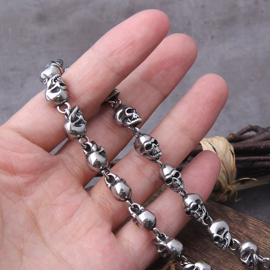Vikings Jewelry Halskette, Totenkopf, Edelstahl, Silber, Herren - Bild 2