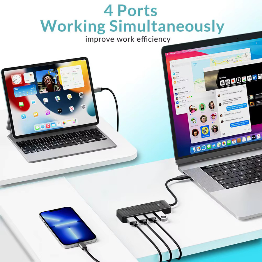 PHIXERO 4-in-1 USB 3.0 Hub Adapter mit 5 Gbit/s, Ultra-Slim OTG USB-C Expansion Dock mit PD 100W für PC und Computer Zubehör - Bild 4