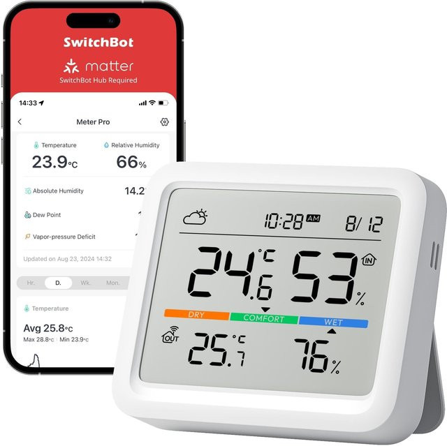 SwitchBot Meter Pro Smarte Wetterstation mit WLAN Hygrometer und Thermometer für Innen und Außen 3er-Set inklusive Hub Mini in Weiß - Bild 2