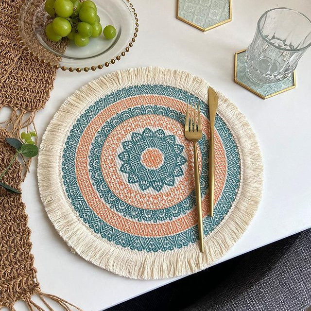4er Set Boho runde Tischsets aus Jute mit Quasten von Cozy Up Home, Mehrfarbig, Durchmesser: 33 cm - Bild 1