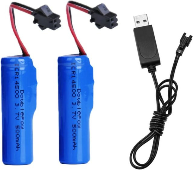DOUBLEPOW Wiederaufladbarer 14500 Lithium-Akku 3,7 V 500 mAh mit USB-SM-Ladegerät in Blau für Spielzeug und Game-Controller - Bild 1