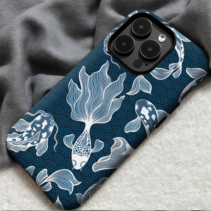 Casegame Matte Bumper Schutzhülle mit MagSafe für iPhone 17 16 15 14 13 Pro Max, Stoßfeste PC Hülle, Blau Koi-Wellen - Bild 4