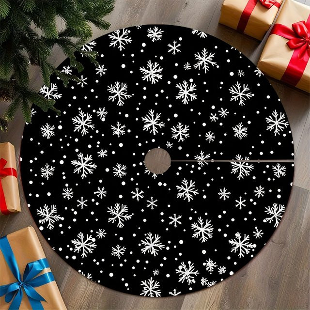 VIKAMA Weihnachtsbaumrock mit Schneeflocken-Design in Schwarz, Weiß und Gold für deine Weihnachtsdekoration - Bild 1